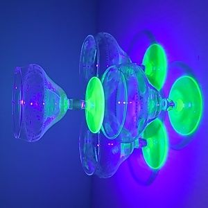 Set of 4 Vintage Tiffin Franciscan Needle Etched Uranium Sherbet Dessert Dishes